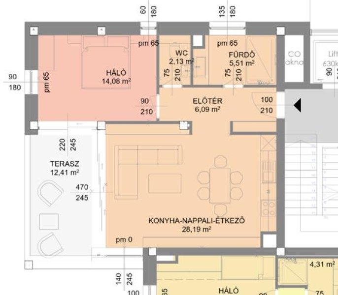 6-os tipusú lakás zöldterülettel alaprajz B épület
