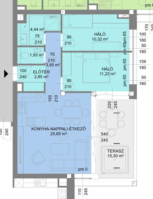 9-es tipusú lakás zöldterülettel alaprajz B épület